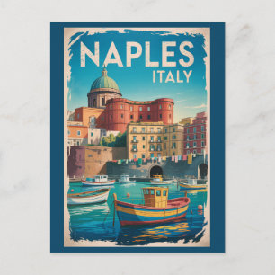 Cartão Postal Baía de Nápoles Ilustração Arte de Viagem Vintage