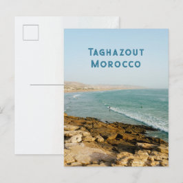 Cartão Postal Baía de Taghazout e surfistas, foto de viagem no M