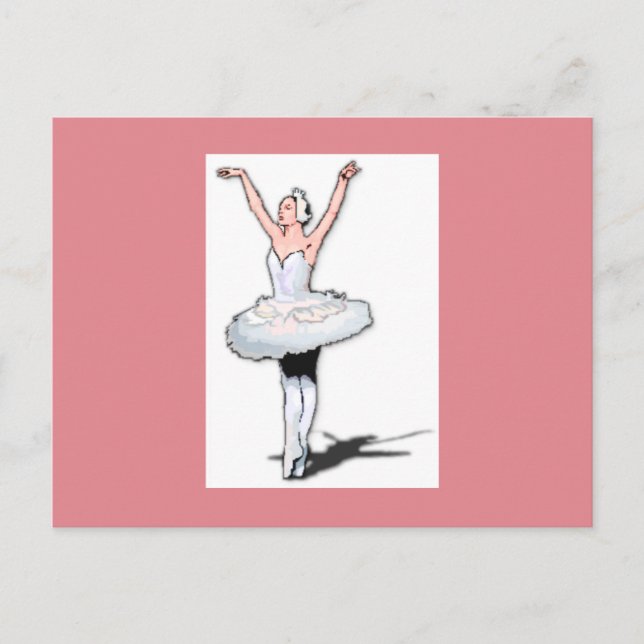 Cartão Postal Bailarina de Ballet Rosa e Branco Menina (Frente)