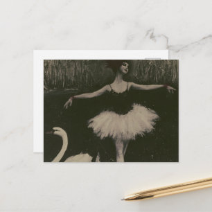 Cartão Postal Bailarina e Cisne Preto e Branco