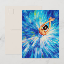 Cartão Postal Bailarina Graciosa em Vórtice Azul Cósmico Pop Art