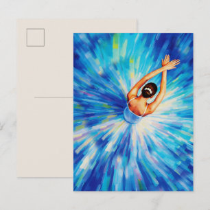 Cartão Postal Bailarina Graciosa em Vórtice Azul Cósmico Pop Art