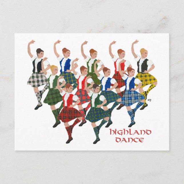 Cartão Postal Bailarinos das Terras Altas Escocesas (Frente)