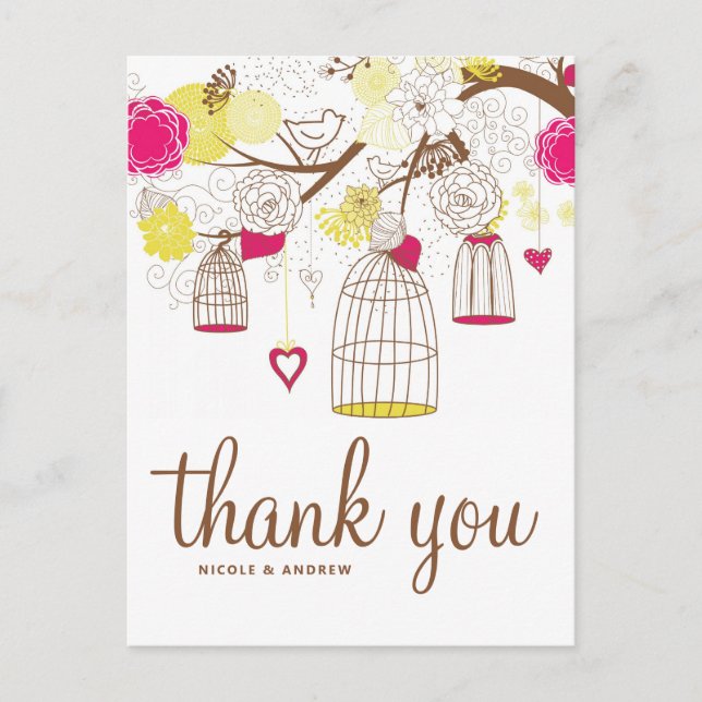 Cartão Postal Baiolas Magenta e Amarelo Obrigado Cartão-postal (Frente)