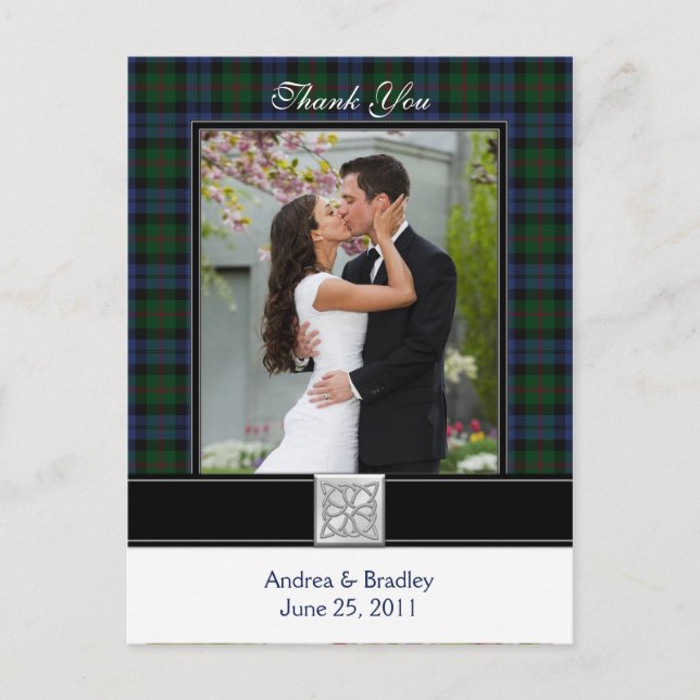 Cartão Postal Baird Tartan Wedding Obrigado Cartão-postal (Frente)