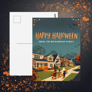 Cartão Postal Bairro de Halloween Trick-or-Treat