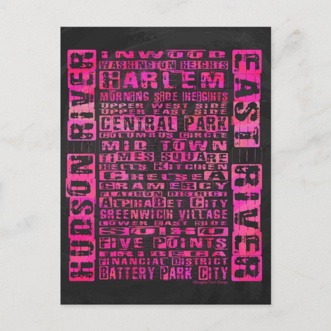 Cartão Postal Bairros de NYC Rosa Quente (Frente)