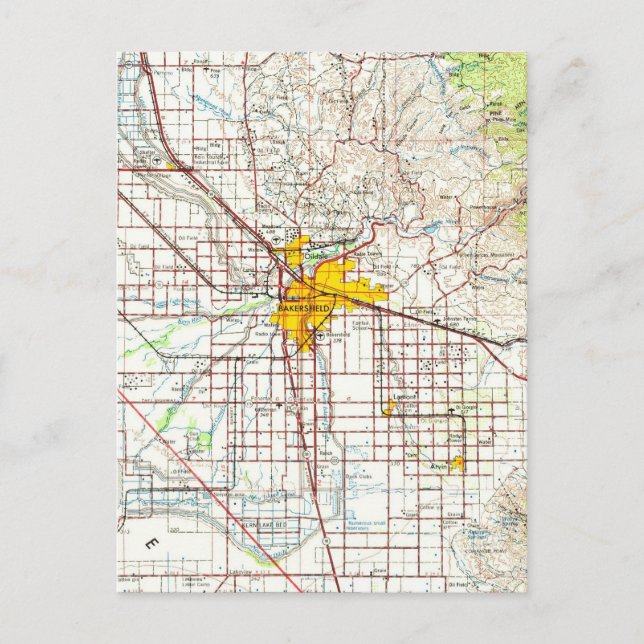 Cartão Postal Bakersfield California Vintage Map (Frente)