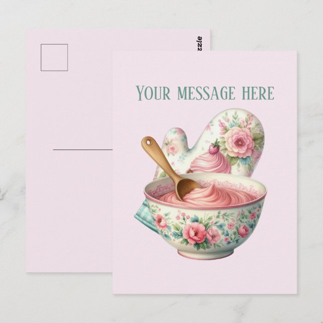 Cartão Postal Bakery add message Business name mitt icing (Frente/Verso)