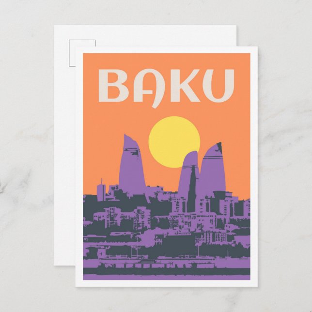 Cartão Postal Baku Azerbaijan Art vintage Travel (Frente/Verso)