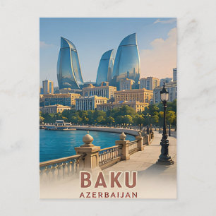 Cartão Postal Baku Azerbaijão Mar Cáspio Fuga da Cidade 🏔️