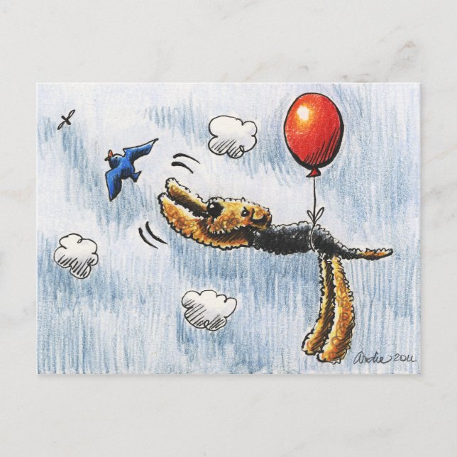 Cartão Postal Balão Aéreo Airedale Terrier (Frente)