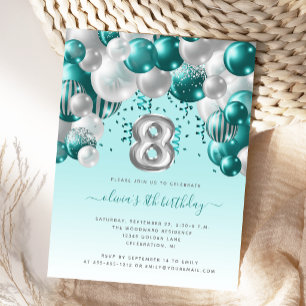 Cartão Postal Balão Arch Teal Silver 8ª Festa de aniversário