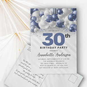 Cartão Postal Balão Azul Marinho Brilho Aniversário Qualquer Ida