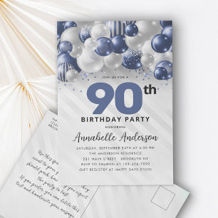 Cartão Postal Balão Azul Marinho Lantejoulas 90º Aniversário