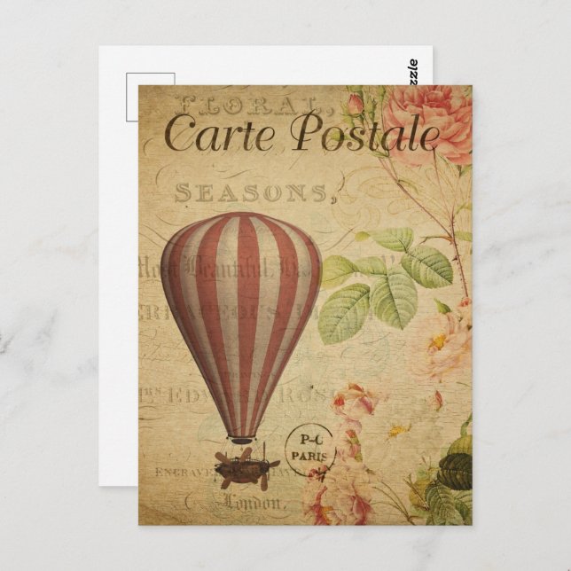 Cartão Postal Balão de Ar Quente com Banho-a-Rosa (Frente/Verso)