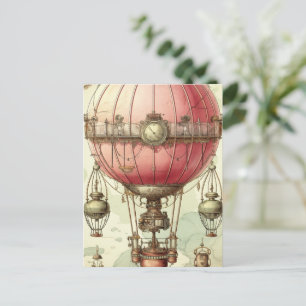 Cartão Postal Balão de ar quente, cor-de-rosa, a vapor-jato (2)