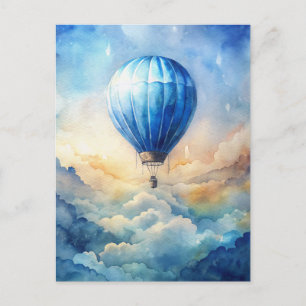 Cartão Postal Balão de Ar Quente em Aquarela Céu Pacífico