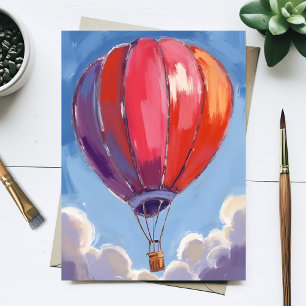 Cartão Postal Balão de Ar Quente   Pintura em Aquarela Vermelha