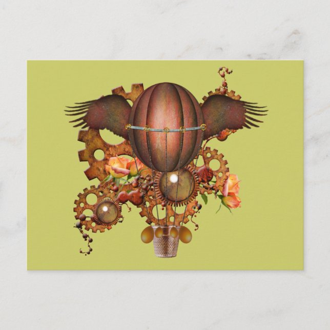 Cartão Postal Balão de Ar Quente Steampunk (Frente)
