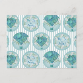 Cartão Postal Balão de Ar Quente Turquesa - Stripes Brancas Aqua
