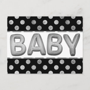Cartão Postal Balão de Bebê Chuveiro de Prata Unisex ou Revela