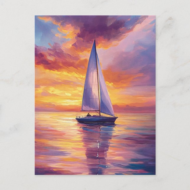 Cartão Postal Balão de vela na pintura Sunset (Frente)