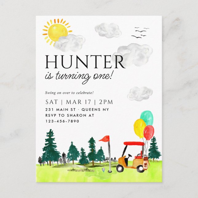 Cartão Postal Balão do Clube de Campo de Golfe Moderno Aniversár (Frente)