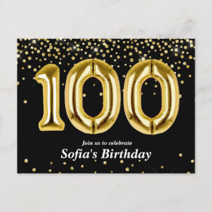 Cartão Postal balão dourado brilhante para festa de 100 anos
