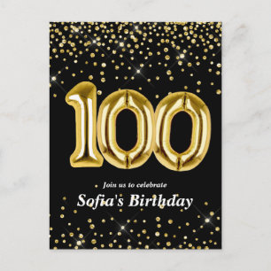 Cartão Postal balão dourado brilhante para festa de 100 anos