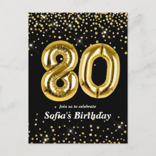Cartão Postal balão dourado brilhante para festa de 80 anos