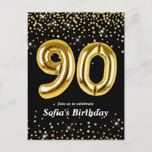 Cartão Postal balão dourado brilhante para festa de aniversário