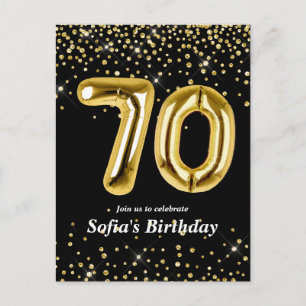 Cartão Postal balão dourado brilhante para festa de aniversário