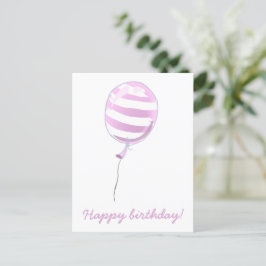 Cartão Postal Balão Listrado Rosa Fofo - Aniversário de Crianças