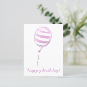 Cartão Postal Balão Listrado Rosa Fofo - Aniversário de Crianças