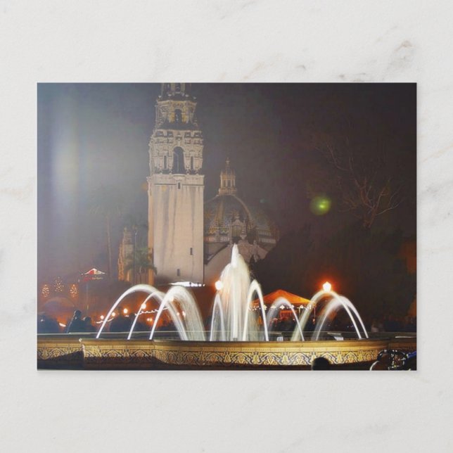 Cartão Postal Balboa Parks Towers Fountain Night (Frente)