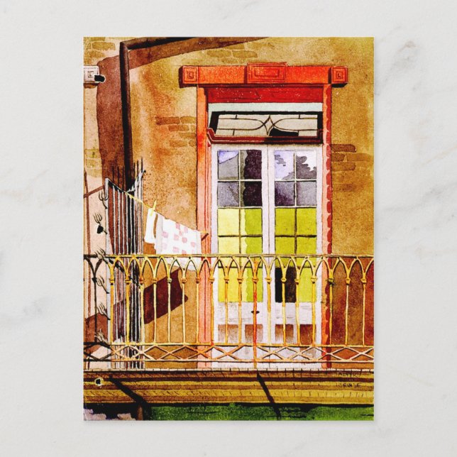 Cartão Postal Balconha com lavanderia - desenho de aquarela (Frente)