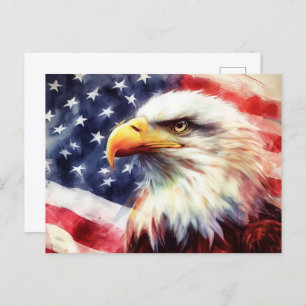 Cartão Postal Bald Eagle com bandeira dos Estados Unidos