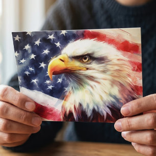 Cartão Postal Bald Eagle com bandeira dos Estados Unidos