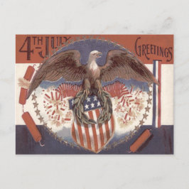 Cartão Postal Bald Eagle Wreath American Shield Fireworks