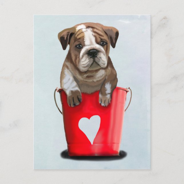 Cartão Postal Balde Buldogue Do Love Red 2 (Frente)