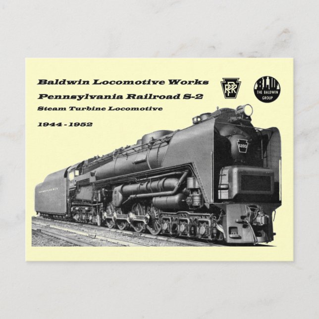 Cartão Postal Baldwin Locomotive Works S-2 PRR Steam Turbine (Frente)