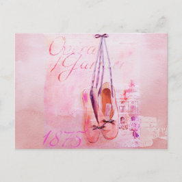Cartão Postal Balé Dançarino da Vintage Pink Watercolor Ballerin