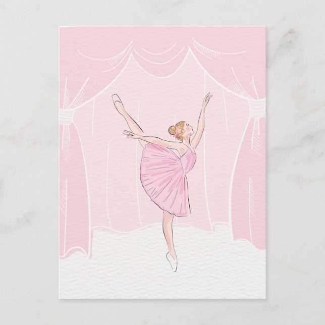 Cartão Postal Balé de bailarina flexível rosa (Frente)