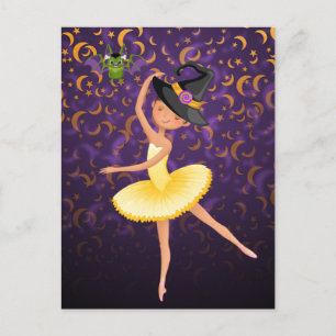 Cartão Postal Balé de Bat e Luas de Bonita Ballerina Halloween