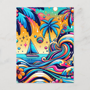 Cartão Postal Baleeiro Sailboat Rebelde e Psicodélico