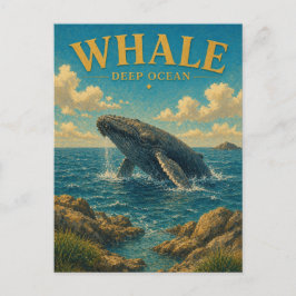Cartão Postal Baleia Água Profunda Oceano Aquarela GeoSaga