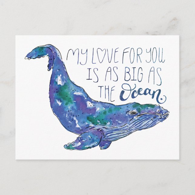 Cartão Postal Baleia Aquarela - Com o mesmo tamanho que o oceano (Frente)