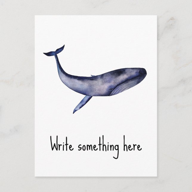 Cartão Postal Baleia Azul de Aquarela (Frente)