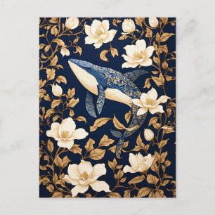 Cartão Postal Baleia Azul Elegante William Morris Inspirou Flora